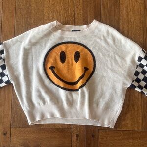 Originality - Smiley Face Sweater with Checkered Sleeves